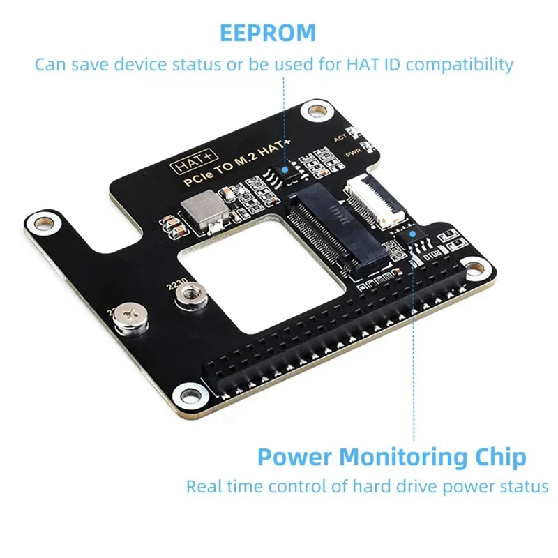 1 PCS For Raspberry Pi 5 Pcie To M.2 HAT NVME High Speed Expansion Board Black Plastic+Metal Support Active Cooler