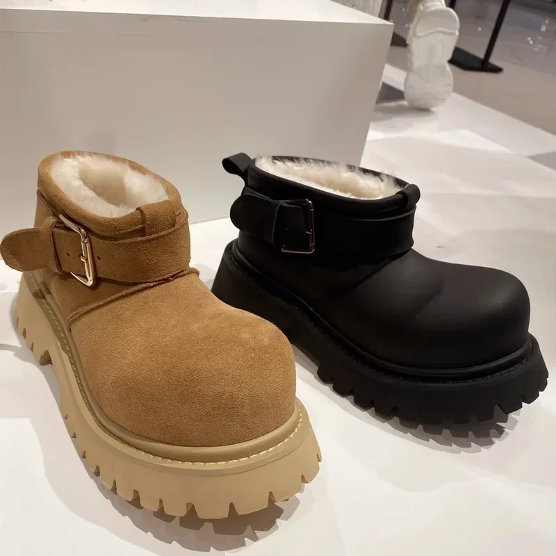 

Large Toe Shoes Women's Fur And Fur Integrated Thick Sole Snow Boots,Winter New Short Boots Anti Slip Warm Large Cotton Boots