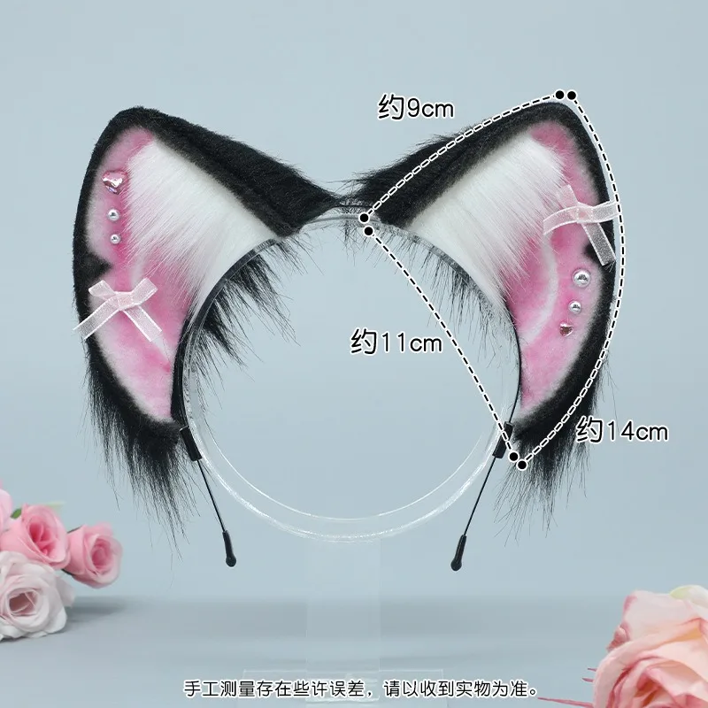 Cute bowknot Furry Cat Ears Hair Hoop Women Girls Lolita Lovely Headband Plush Fox Ear Metal Chain Love Heart Hairband Cosplay