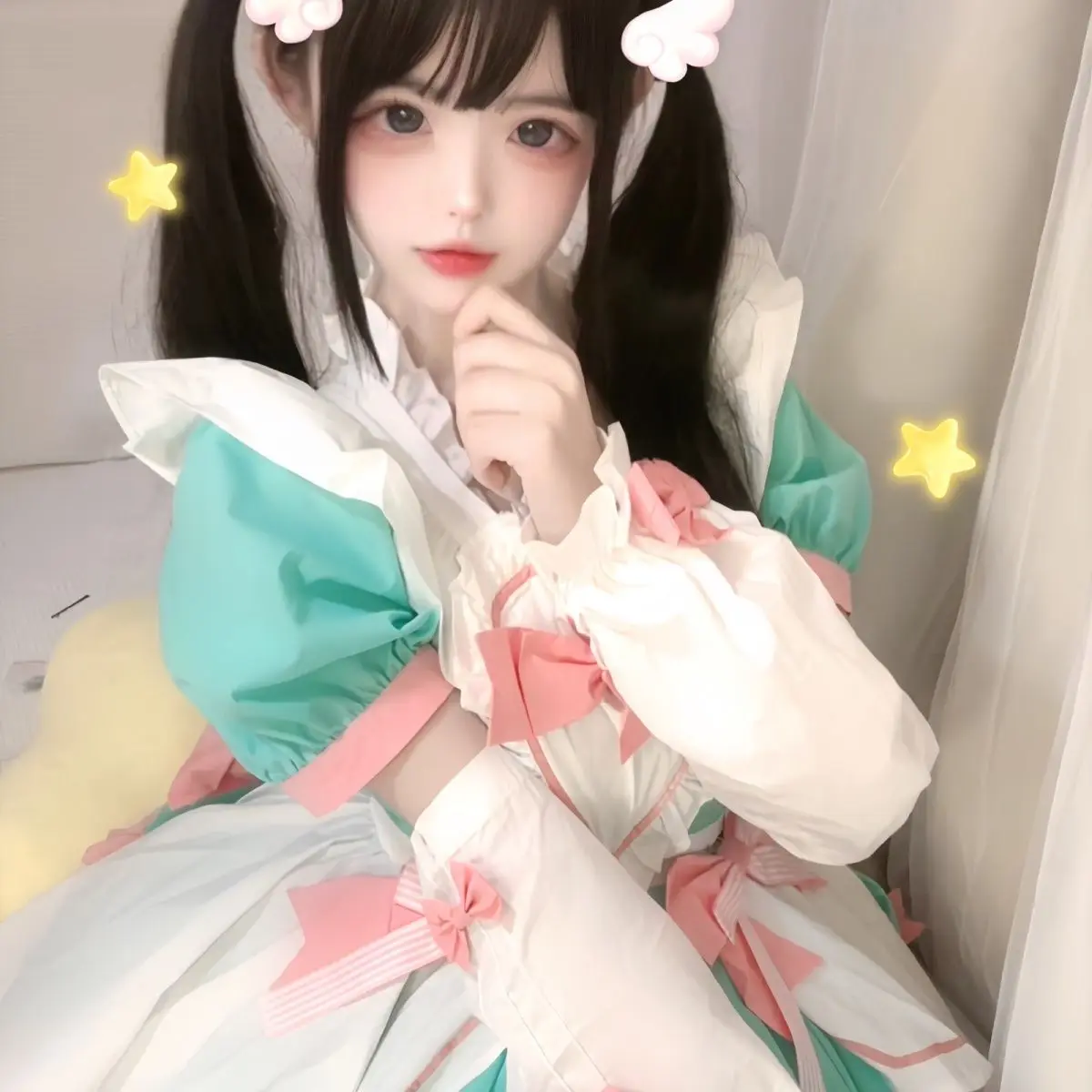 Lolita Girl Cute Pink Green Dress (Including Apron Gloves