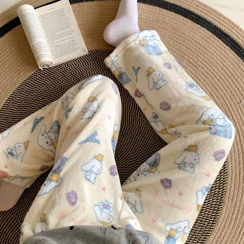 

Sanrio Cinnamoroll Women Sleeping Pant Kawaii Cartoon Student Winter Pajama Pant Flannel Warm Sleepwear Trouser Outdoor Homewear