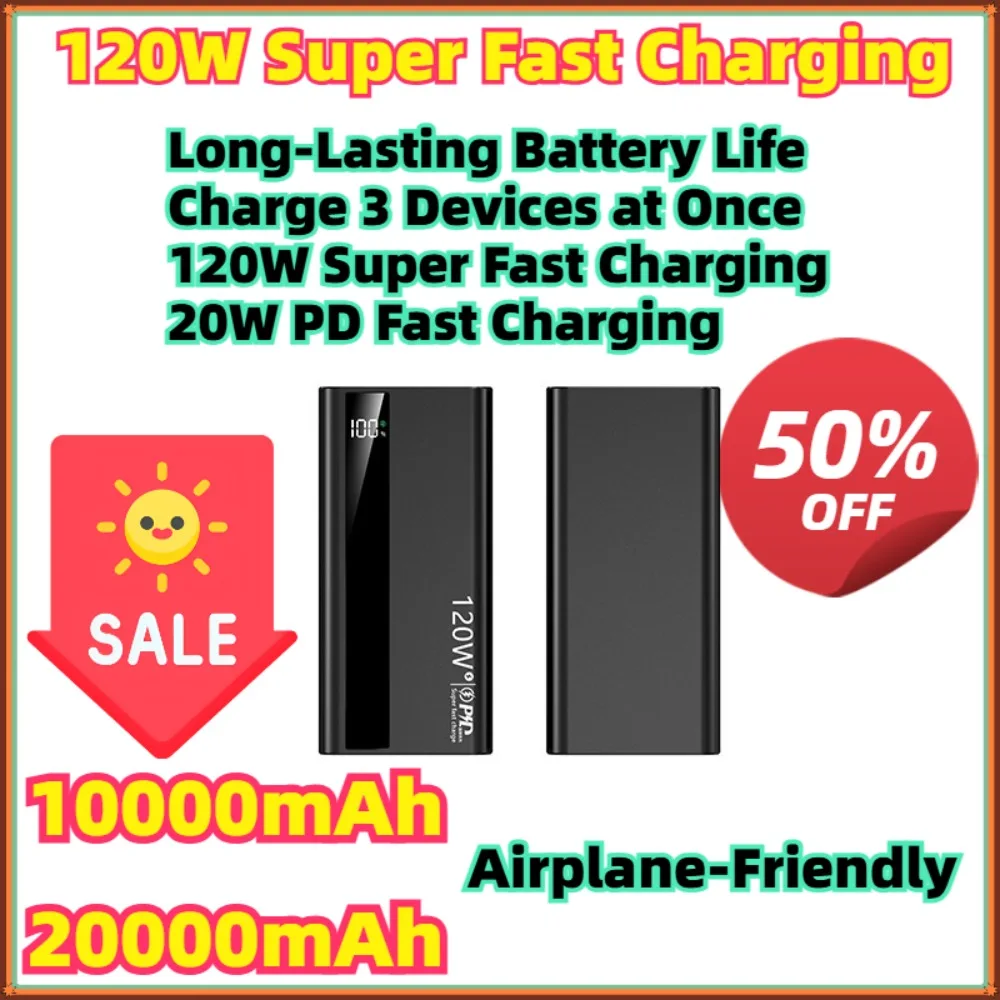 120W 10000mAh High Capacity Power Bank Super Fast Charging Portable External Battery Power Bank For Iphone Samsung Xiaomi