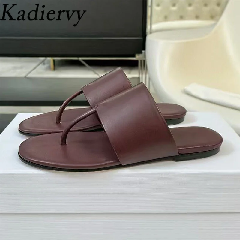 

New Slippers For Women Genuine Leather Summer Shoes Woman Flip Flops Runway Sandals Modern Slippers Flat Slides Woman