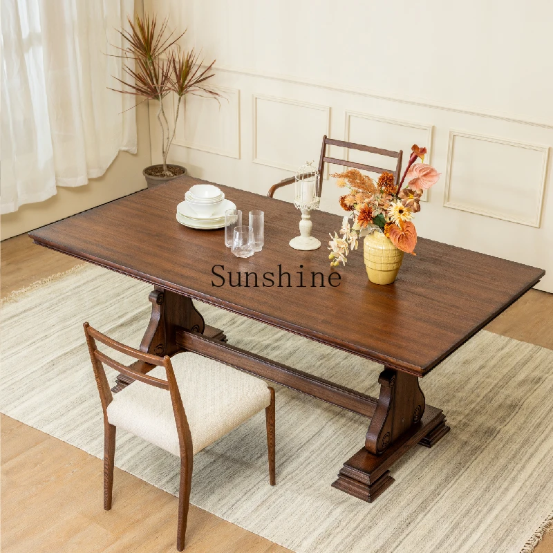 

French retro solid wood dining table and chair combination light luxury simple table home office