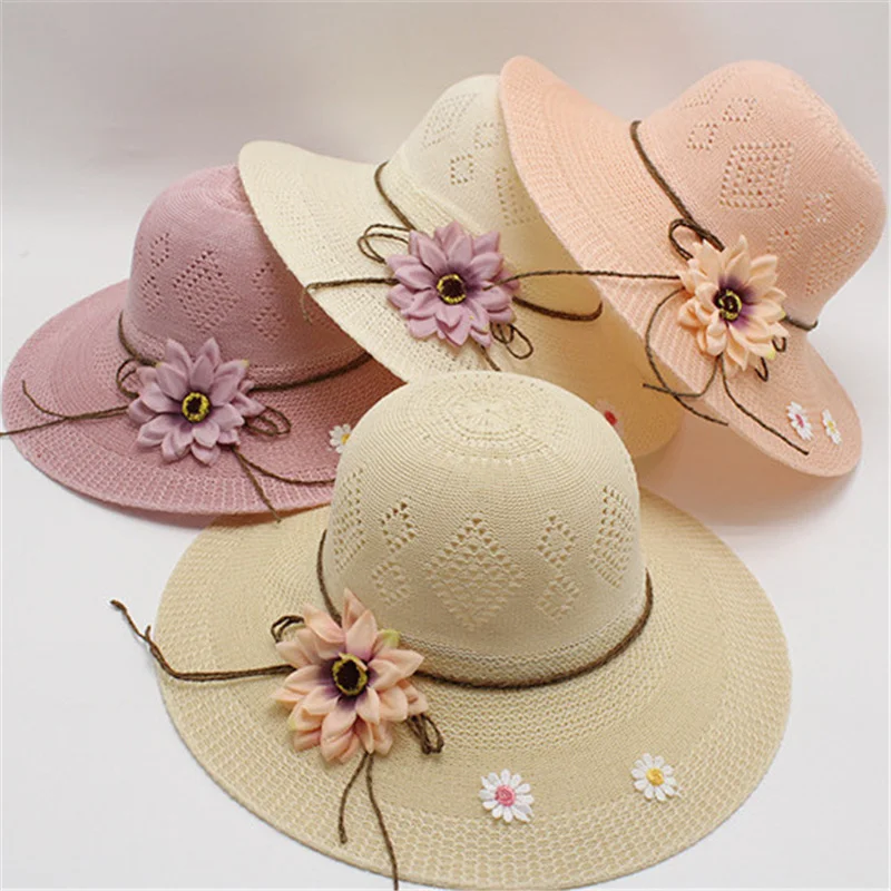 

Fashiona Casual Women New Sun Bucket Hat Summer Paper Straw Hats with Floral Wide Brim Folding Outdoor Beach UV Protection Cap
