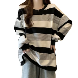 Womens Sweatshirts Stripped Long Sleeve Crew Neck Pullover Sweatshirt Casual trendy Ladies Blouses Tops