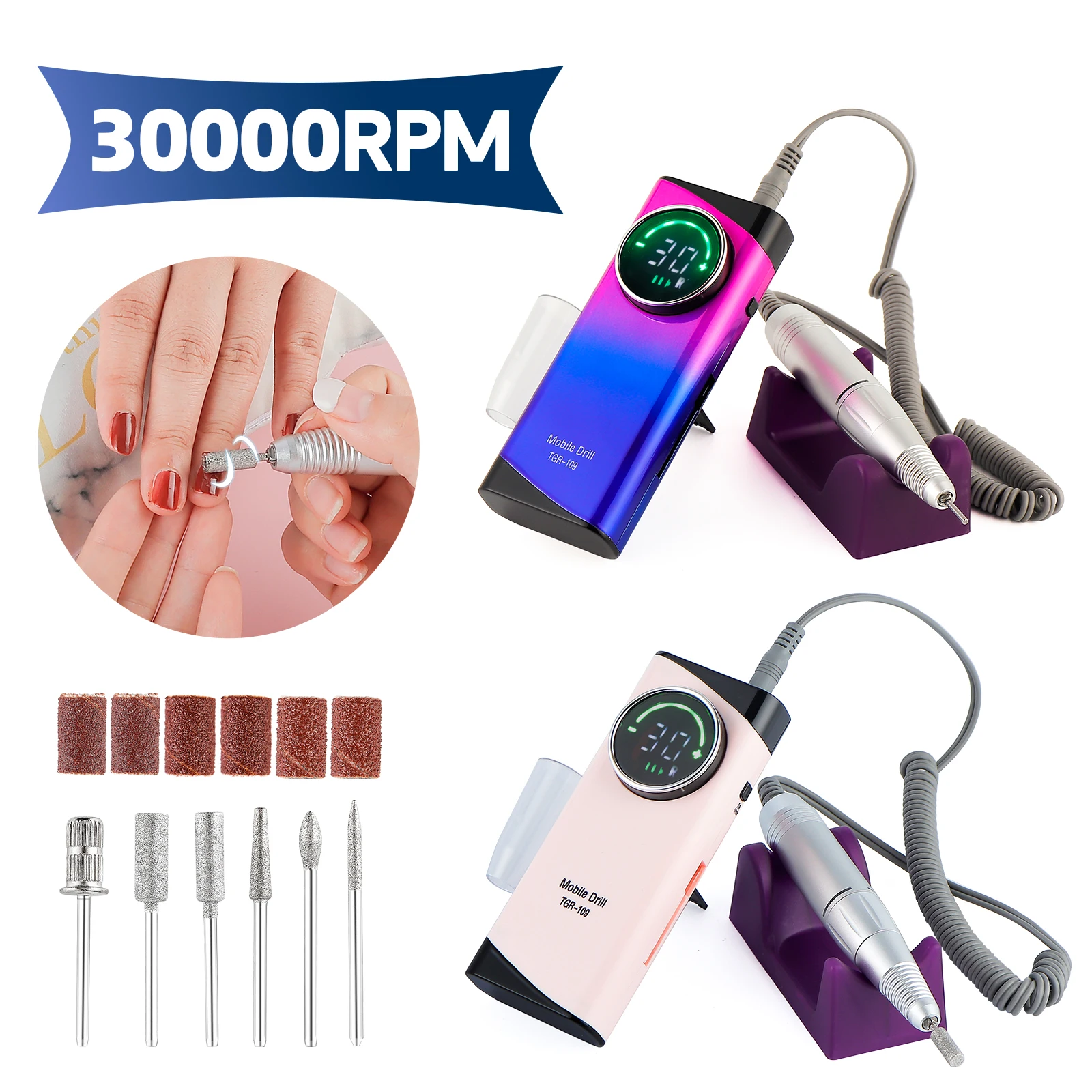 

30000RPM Nail Drill Machine Wireless Use Nail Art Manicure Nail Polisher With LCD Display Rechargeable Nail Drill Milling Cutter