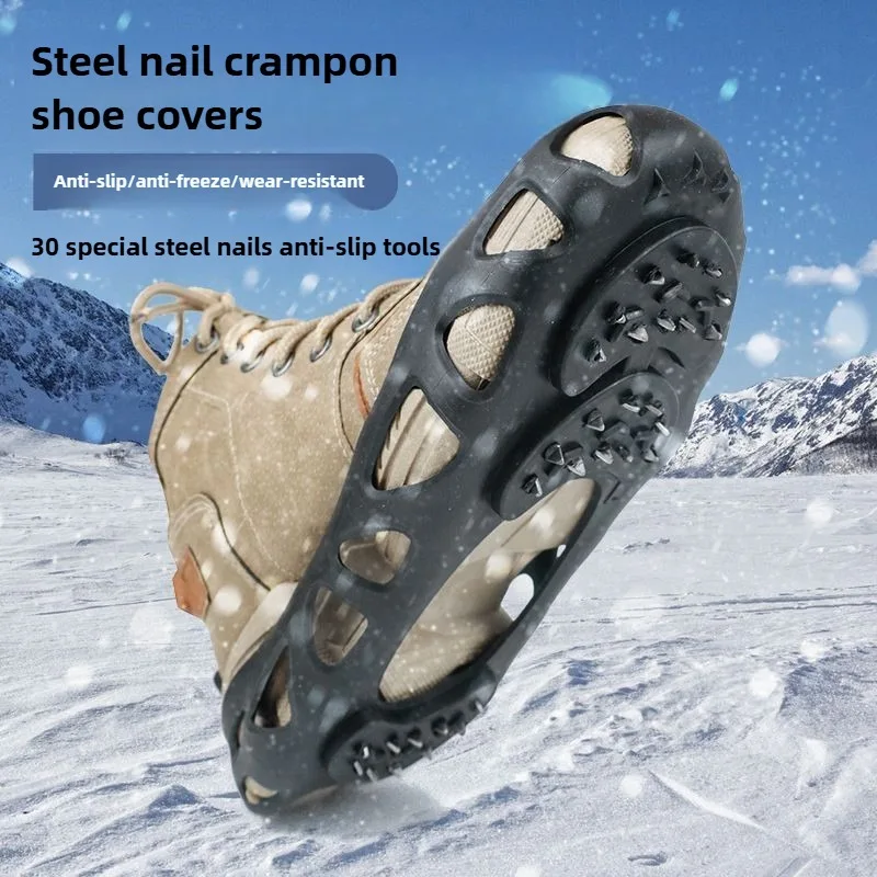 30 الأسنان المضادة للانزلاق الجليد المرابط الأشرطة الشتاء الثلوج في الهواء الطلق المشي لمسافات طويلة الجر المسامير السيطرة غطاء أحذية كبار السن السلامة غير