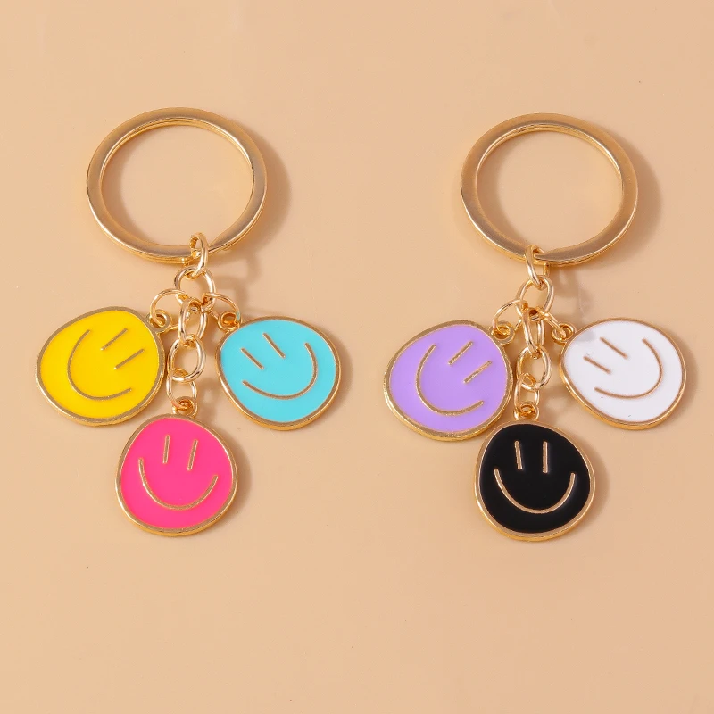 Aihua Irregular Round Smile Face Keychain for Women Key Ring Gift Fashion Cartoon Bag Airpods Box Car Phone Accessorie Jewelry