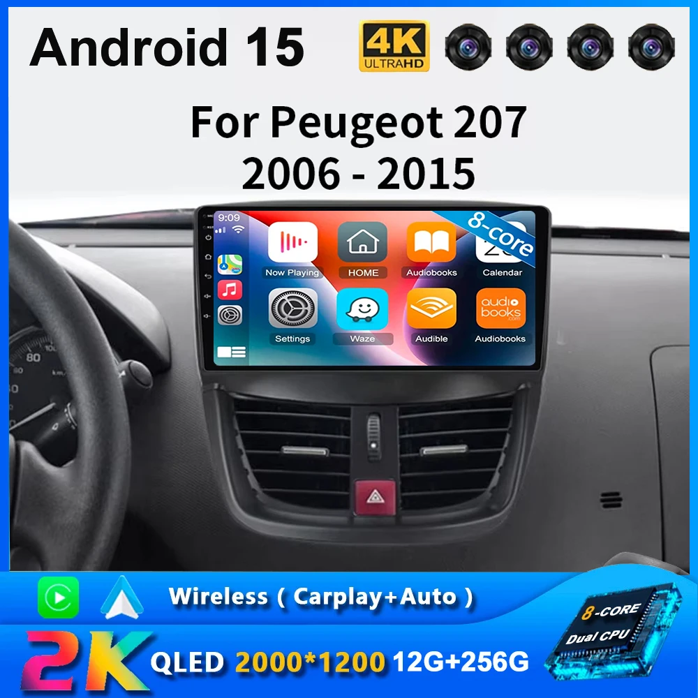 

Android15 Автомобильный радиоприемник для Peugeot 207 207CC 2006-2015 Мультимедийный плеер Стерео навигация GPS 4G Wi-Fi DVD Сенсорный экран Bluetooth