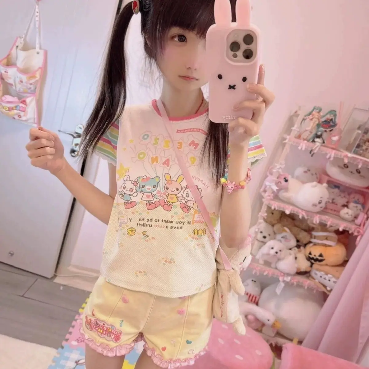 

Japanese Cute Core Cartoon Mp Print Short Sleeved T-shirt Summer New Sweet Girl Daughter Clothing Graphic T Shirts Y2k Crop Top