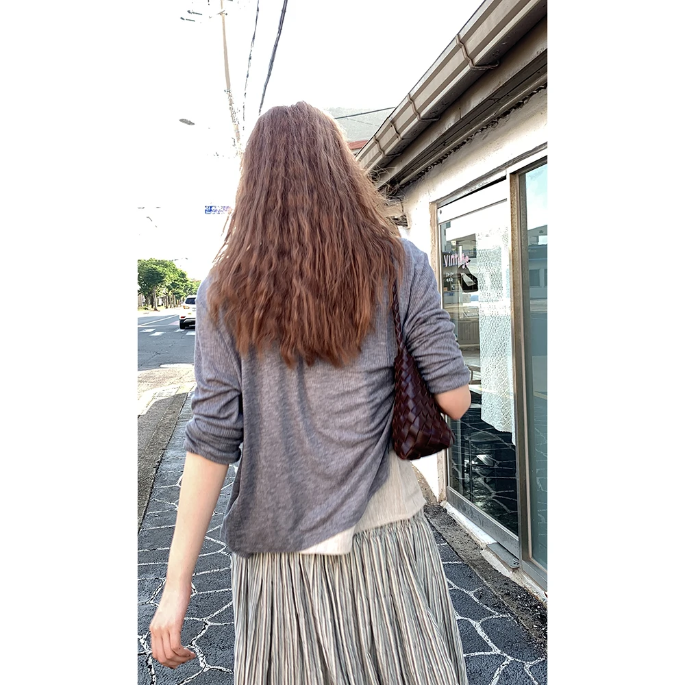 

HelloooEat Silk Wool Thin Knitted Cardigan Commute Versatile Korean Sle Slim Long Sve Top Sunscreen Casual Loose Fit Wom...