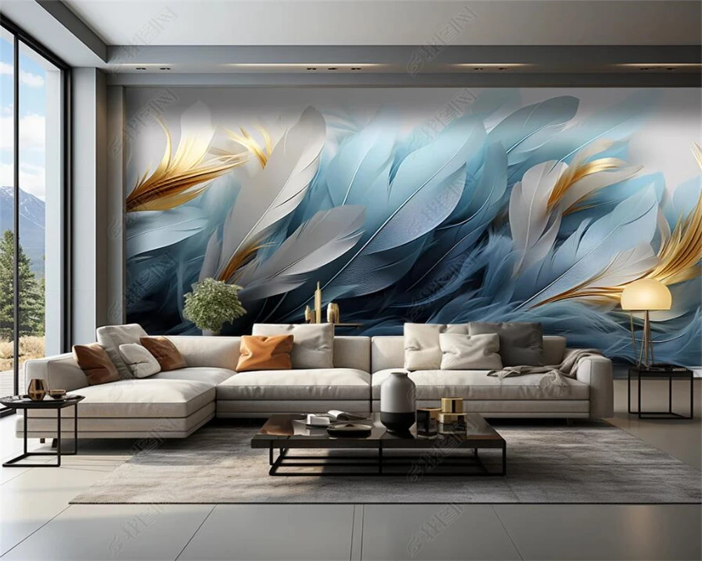 beibehang  Customized modern Chinese style with multiple materials, abstract ribbon, feather sofa background wallpaper