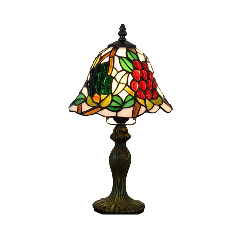 

American Rural Vintage Grape Art Table Lamp Tiffany Stained Glass Bedside Small Shade Desk Lampe De Table Design