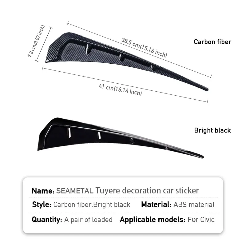 SEAMETAL 2pcs Car Side Fender Spoiler Wind Knife Side Gills Universal Air Vent Decorative Side Wing Stickers for Honda Civic