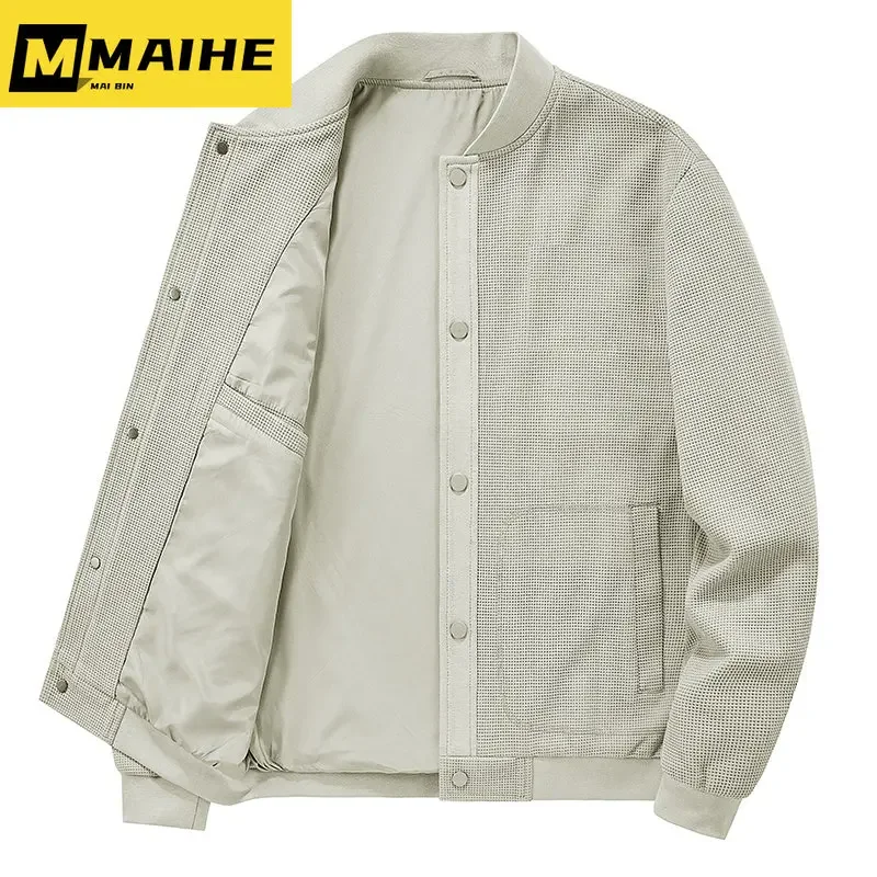 Chaqueta fina de punto para hombre, abrigo deportivo de Color sólido con cuello levantado, traje de béisbol para calle al aire libre, moda informal, otoño, 2024