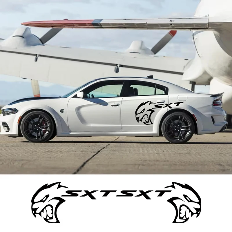 2pcs Hell Cat Sxt Car Side Sticker Vinyl Waterproof Racing Sticker For Car Body Door Trim Car Exterior Accessories