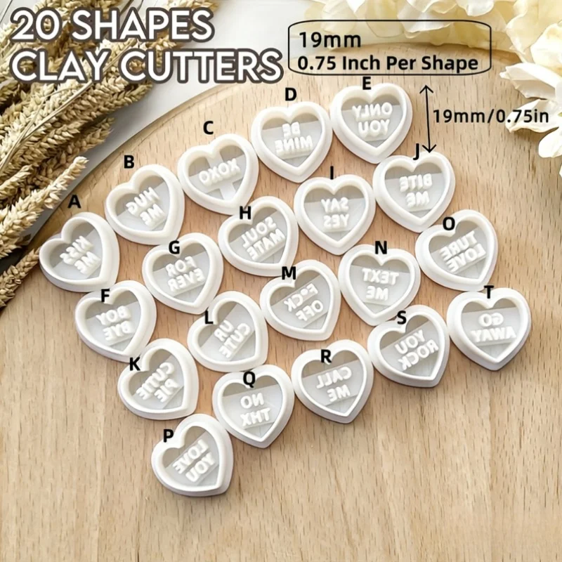 20Pcs/set  Heart Polymer Clay  Embosed  Cutters Set | Valentine's Easter Jewelry Molds | 19mm PLA Heart Stamps for Earrings