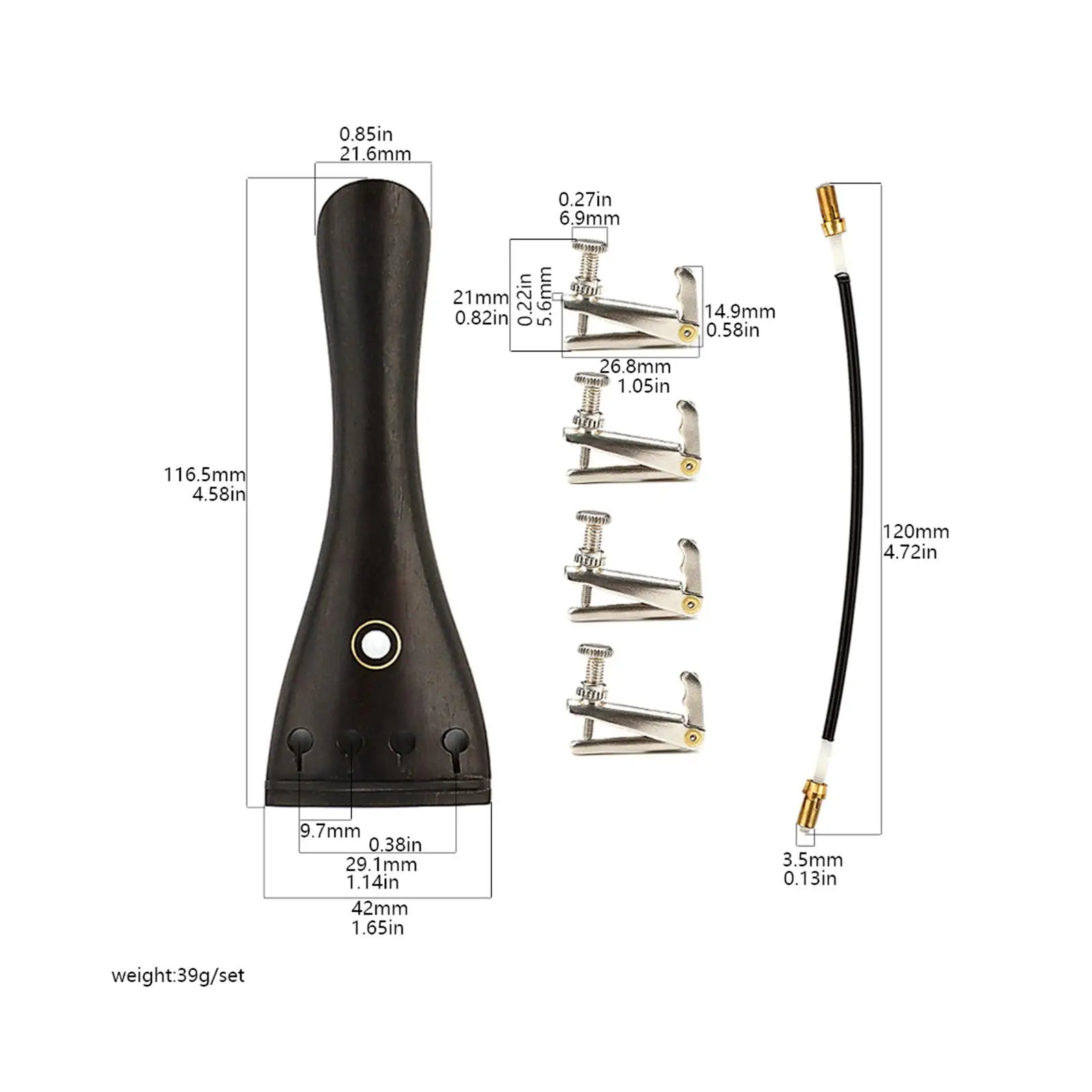 Substituição de arremate de violino com fio de arremate de violino de madeira de ébano