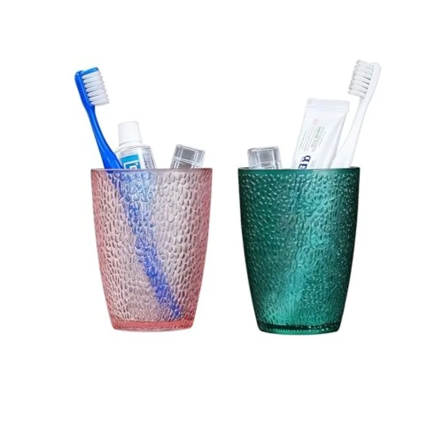 12oz Plastic Tumblers Set of 2, Reusable and Shatterproof Drinking Glasses for Daily Toothbrushing and Bathroom Use