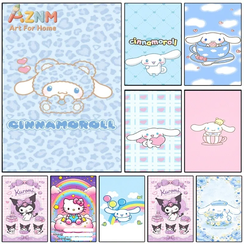 Cinnamoroll Kuromi Hello Kitty Canvas Poster Sanrio Cute Cartoon Wall Art Unframed Print Sweet Aesthetic Home Decor Gift