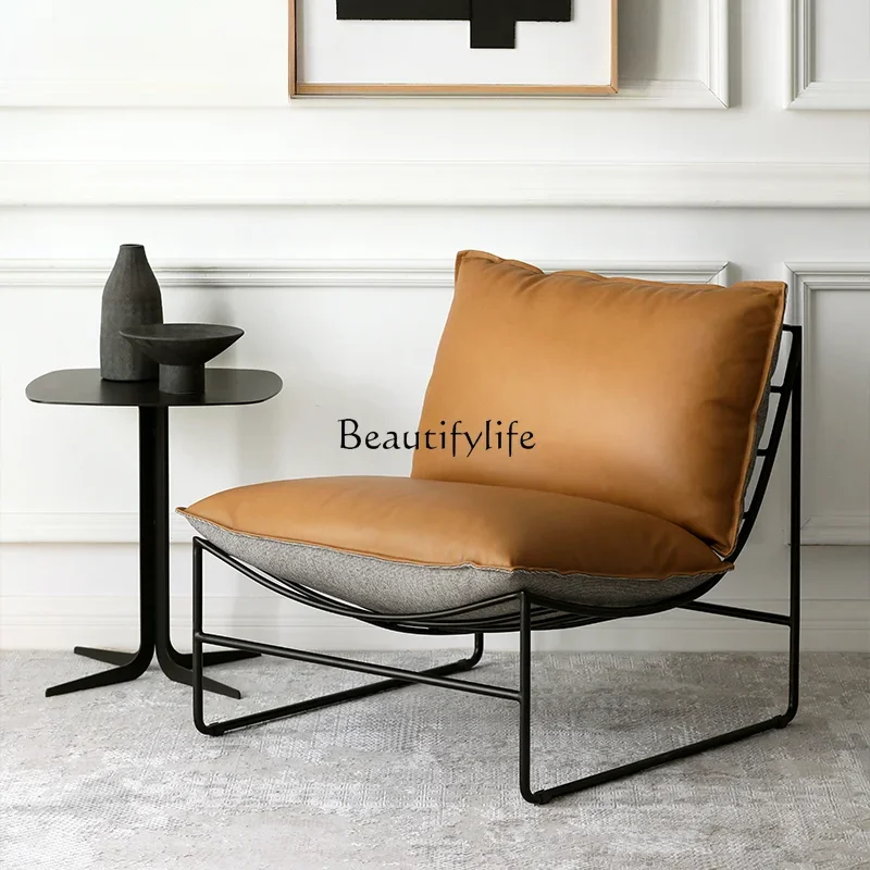 Imported First Layer Cowhide Fabric Double-Sided Iron Single Sofa Leisure Reading Chair