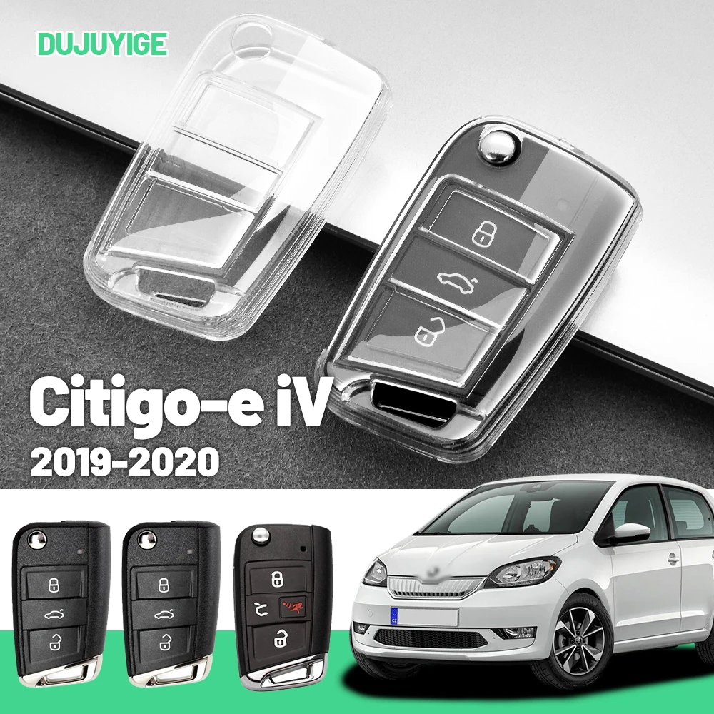 

Прозрачный чехол для автомобильного ключа из ТПУ для Skoda Citigo-e iV 2019-2020, защитный чехол для брелока, автоаксессуары