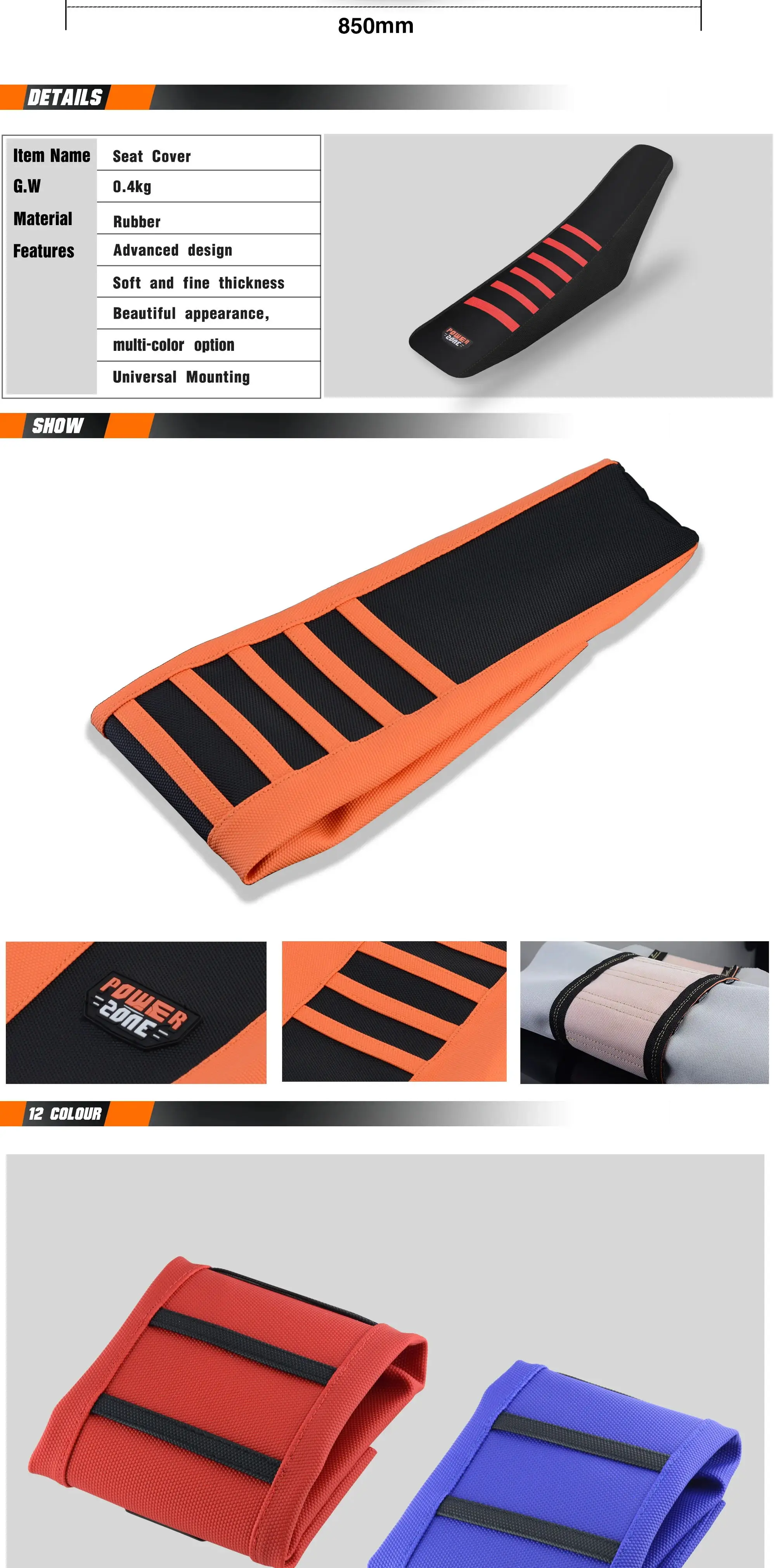 Powerzone Rib Ribbed Gripper Sitzbezug im wasserdichten Set-Schutz, rutschfest, für SXF EXC KXF CRF YZF WR TC TE 02 – Detail 2