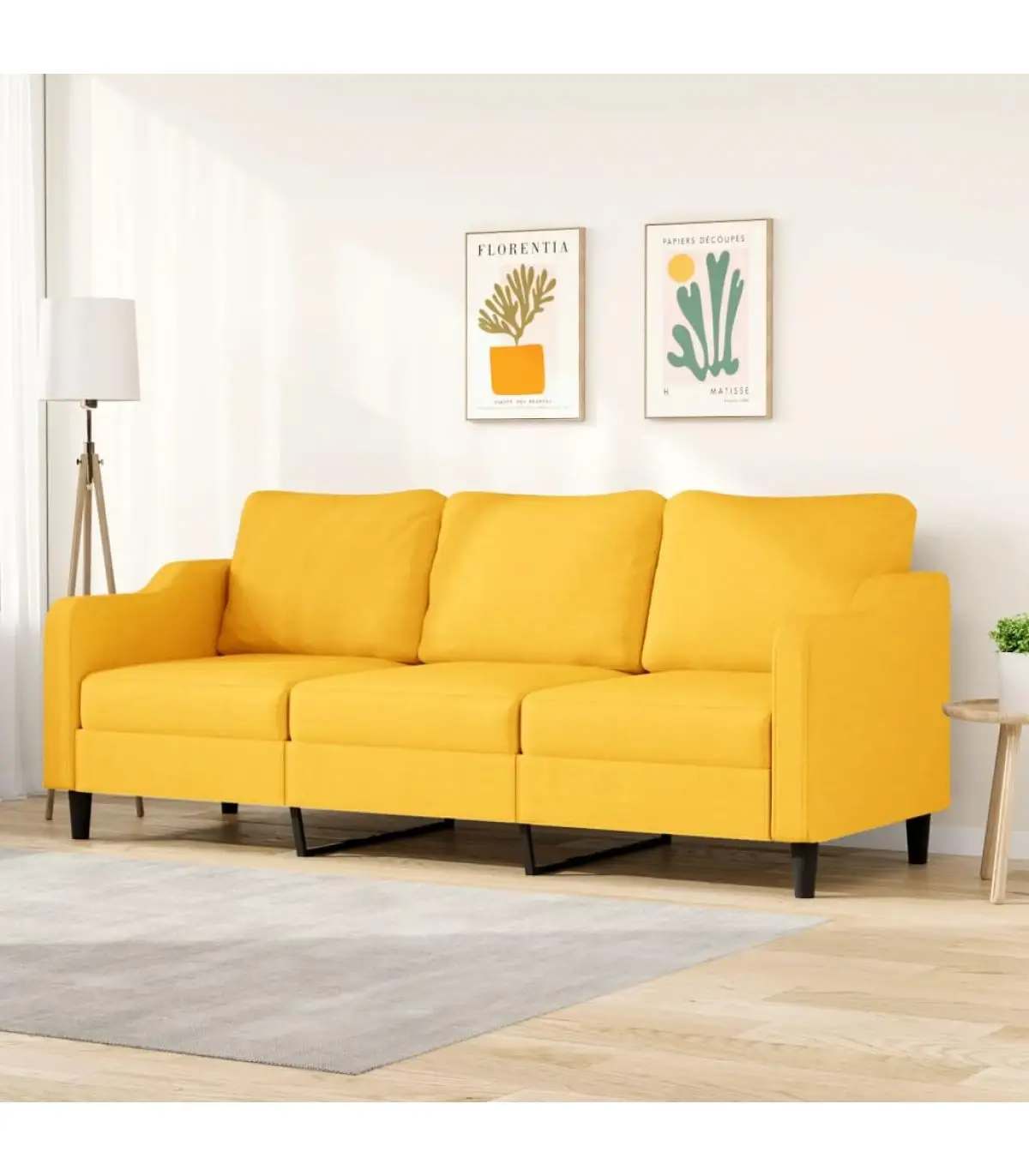 Light yellow fabric 3-seater sofa sofas 210 cm