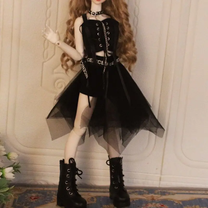 White Punk Irregular Tulle Skirt Doll Outfit for 1/3 1/4 1/6 30/45/60Cm Bjd Doll, Letter Ribbon Dress Up Clothes, No Dolls