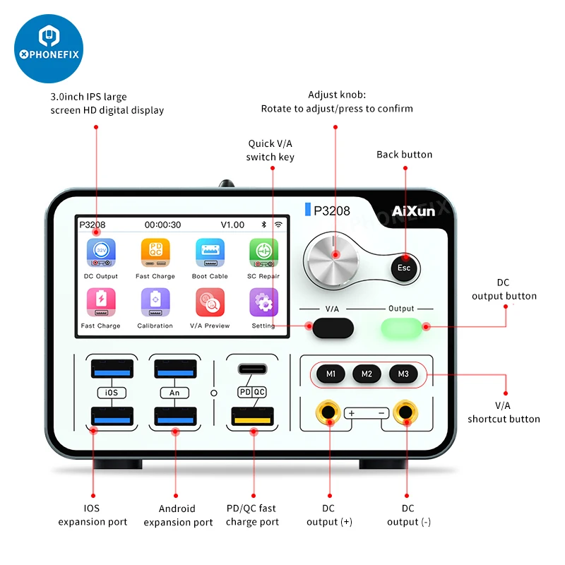 AIXUN P2408S P3208 Intelligent Regulated Power Supply Voltage Ammeter Regulator for iPhone 7-14PM Android Short Circuit Tester