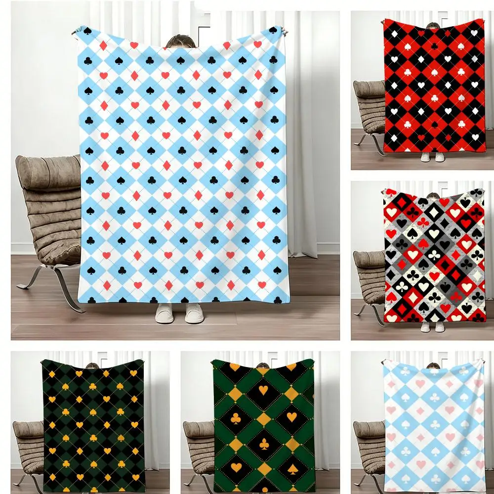 Classic pattern P-Poker Suit Argyle Throw Lightweight  Flannel Blanket Soft Skin-friendly for Summer Cooling