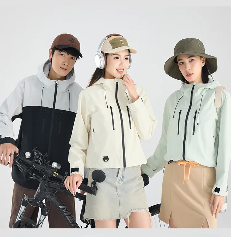 Outdoor Jacket Waterproof Single Layer Hooded Hiking Suit Men's and Women's Jacket Embroidery