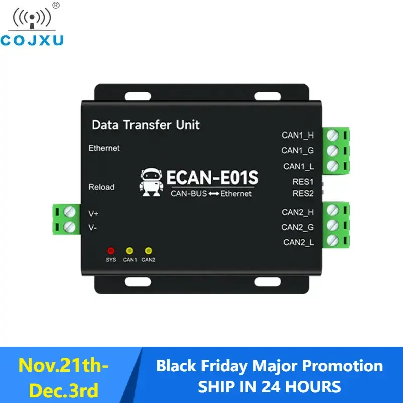 Can to Ethernet Protocol Converter Can2.0 Protocol Can Relay COJXU ECAN-E01S TCP/UDP DC 8-28V Converter Dual Channel Isolation