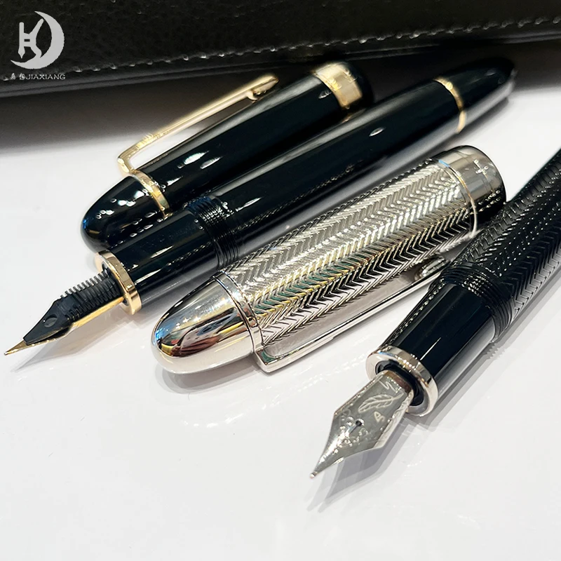JD 129, Luxus-Stift, Iridium-Spitze und Tintenkonverter, hochwertige große goldene Kalligraphie-Füllfederhalter aus Metall mit silbernem Clip für Souvenir – Detail 6