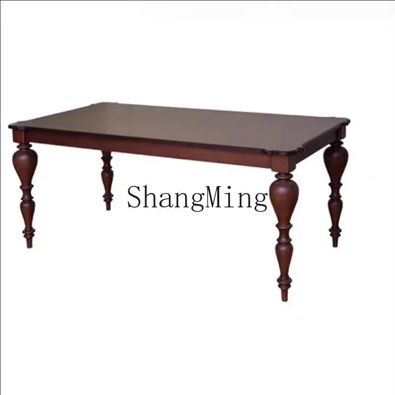 SM rural retro solid wood dining table and chairs old rectangular dining table simple home restaurant log table