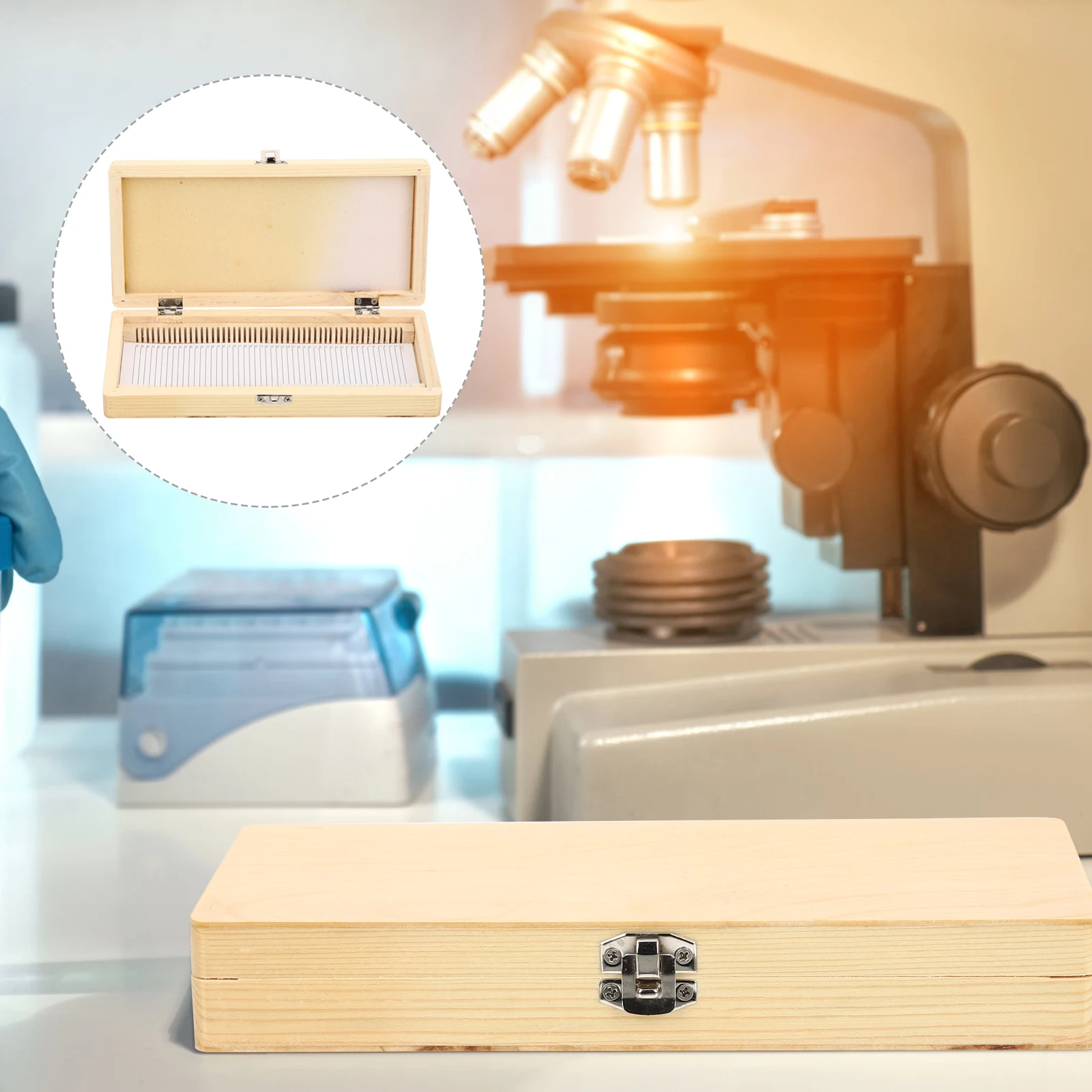 

Wooden Slice Box Miss Sample Stainless Steel Laboratory Microscope Slide Container