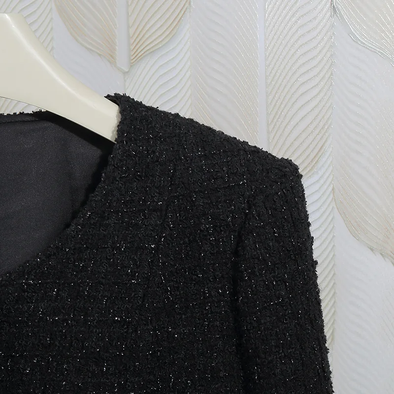 2023 Spring Autumn France Style Women\'s High Quality O-neck Black Tweed Jackets C453