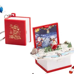 1Pc 3D Mini Christmas Santa Claus The Castle Cottage Keychains Fold Book For Kid Birthday Christmas Gift