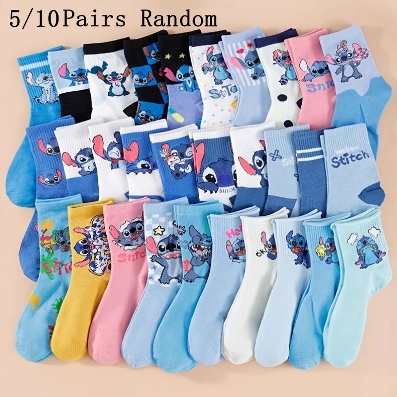 

5/10 Dual Four Seasons Мужская и женская мода Disney Cartoon Stitch Pattern Series Универсальные мягкие и удобные длинные носки