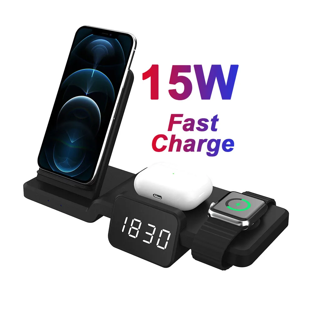 3 in 1 Wireless Charger For iPhone Wireless Charger For iWatch For Airpods Wireless Charger Charging Station With Time Display