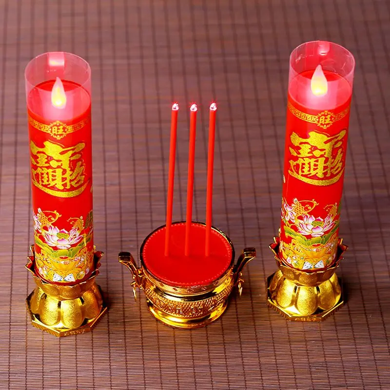 Lotus Led Candle With Flickering Flame For The God Of Wealth,Home Prayer Buddha Altar Eternal Lamp,Dual Use
