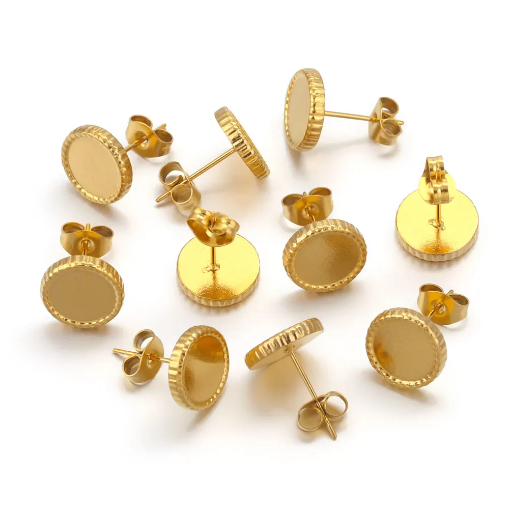 

6pcs DIY Earring Blank Base Stainless Steel Flat Stud Earring Settings Resin Cabochon Tray Diy Ear Jewelry Making Supplies