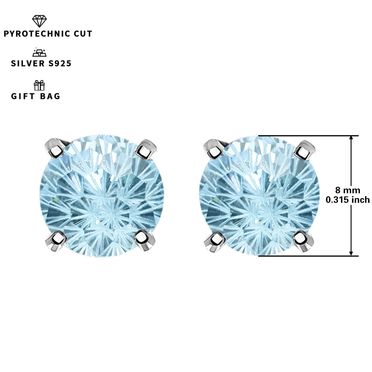 S925 sterling silver ice blue Pyrotechnic cut Synthetic Cubic Zirconia High-quality Fashion four stud earrings Shiny Simple