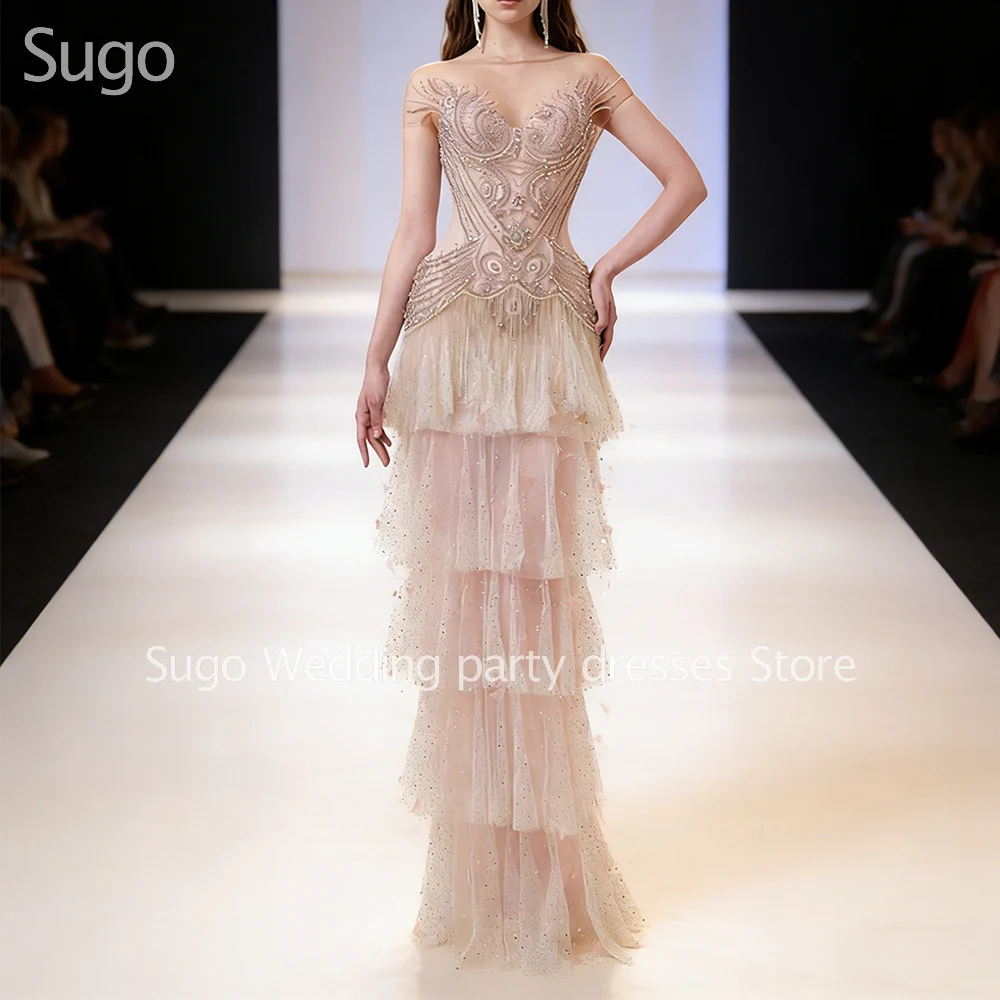 

Customized Luxury Beads Long Evening Dresses for Special Occasions Floor-Length Tiered Women Gala Prom Party Gowns 2026