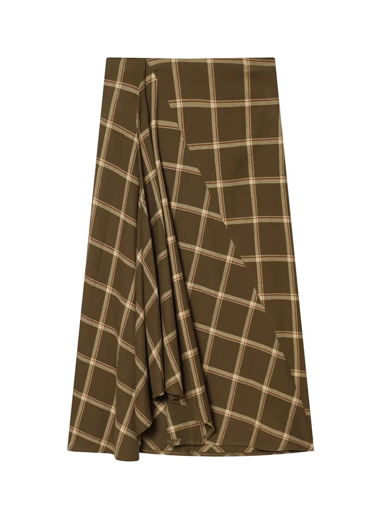 

HH женская мода ламинированное украшение на молнии клетчатая юбка-миди женская темпераментная асимметричная плиссированная осенняя юбка со средней талией