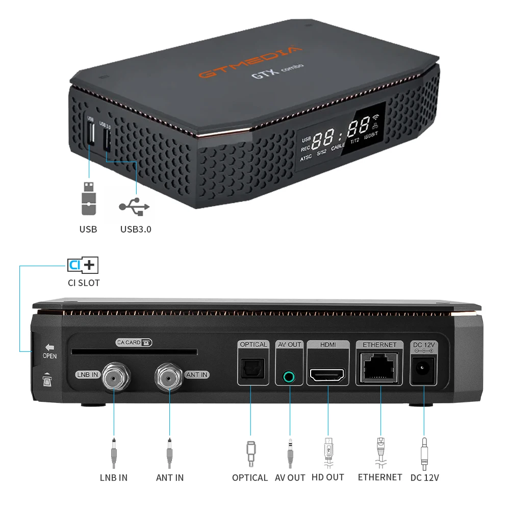 Imagem -06 - Gtmedia-decodificador Satélite do Receptor Receptor Satélite Combinação de Gtx 4k 8k Android 9.0 Dvb-s2 t2 c2 2g Mais 32g Apoio ca & ci Plus1.4 Sata-hdd Bt4.1