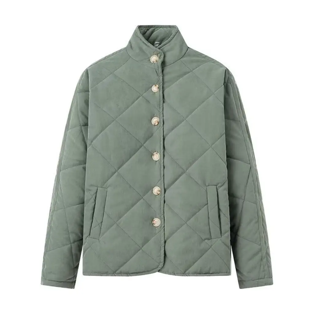 

Winter Women's Cotton Coat Rhombus Collar Urban Leisure Style European American Trend Fashion Upperwear