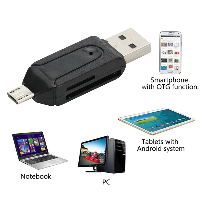 500 peças portátil 2 em 1 leitor de cartão usb otg de alta velocidade universal micro usb tf adaptador de leitor de cartão sd para computador pc telefone