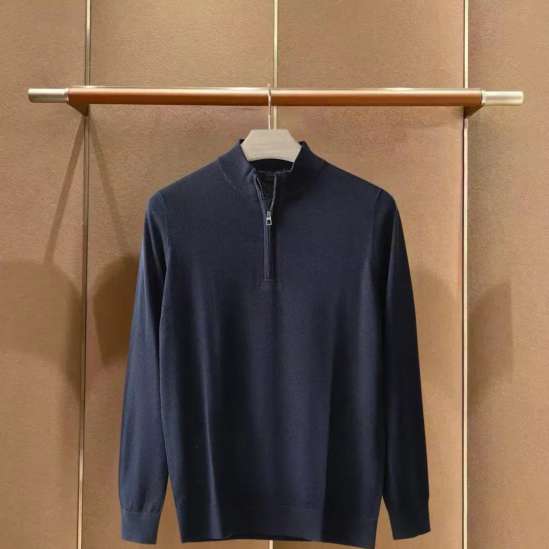 Italian LP men's autumn new men's stand-up collar zipper knitted sweater old money style simple solid color long-sleeved sweater